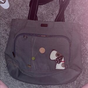 Chala Gray Canvas Tote with Dog Design